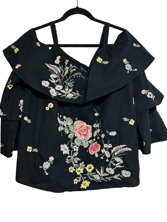 INC International Concepts Tops - INC International Concepts Embroidered Cold Shoulder Bell Sleeve Blouse Black XL